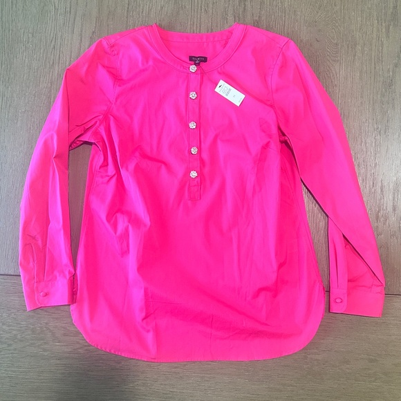 Talbots Pink Tunic Top Blouse Long Sleeve Jeweled Buttons Size Medium - Picture 4 of 11